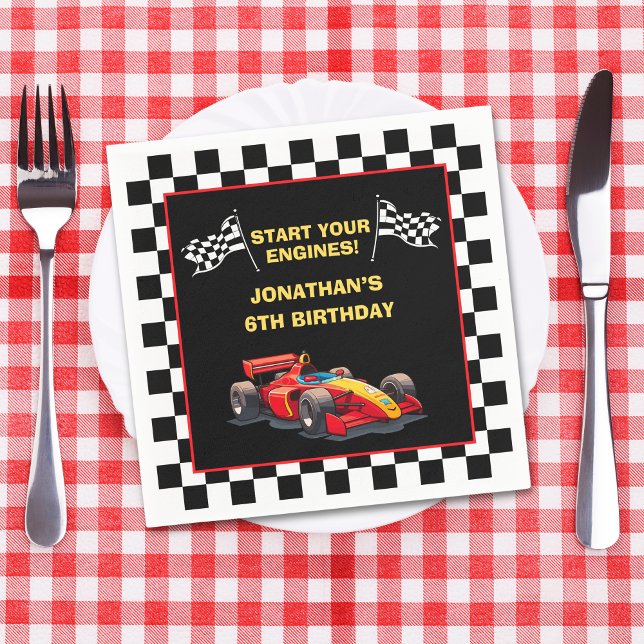 Start Your Engines! Fun Racing Driver Birthday  Napkin (Creator Uploaded)