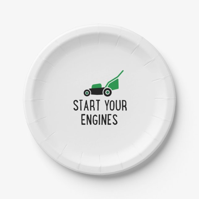 Start your Engines Lawn Mower Paper Plate (Front)