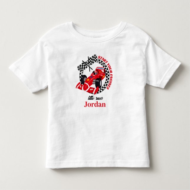 Start Your Engines Red Race Car Any Age Birthday Toddler T-Shirt (Front)