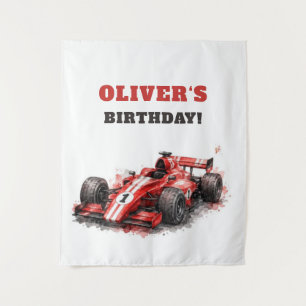 Start Your Engines! Red Race Car Birthday Tapestry