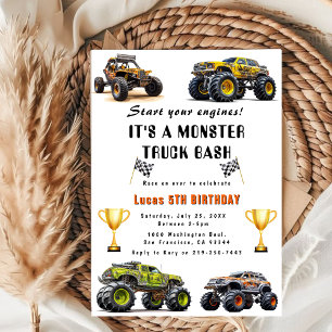 Start your engines Trucks Birthday Party Invitation