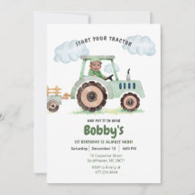 Start Your Tractor 1st Birthday Photo Invitation