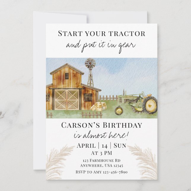 Start Your Tractor  Invitation (Front)