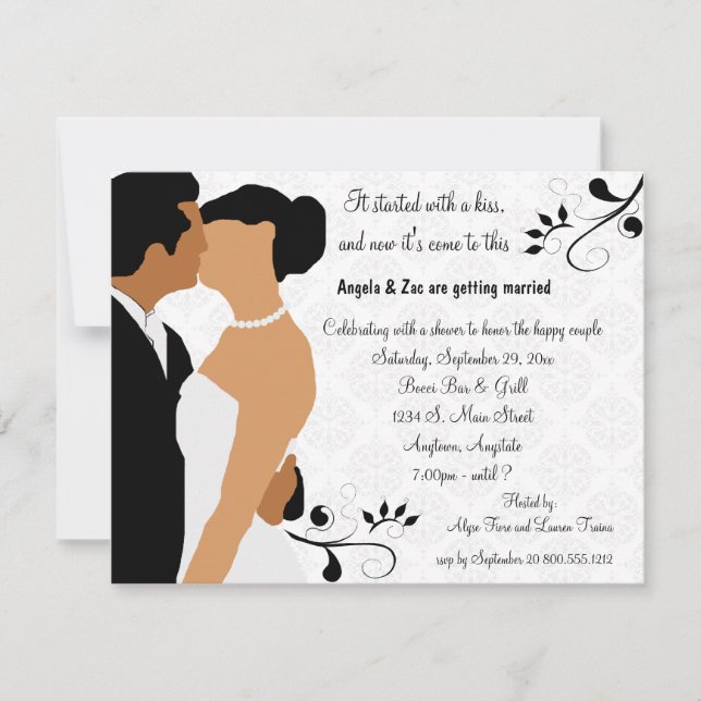 Started With A Kiss Dark Ethnic Bridal Invitation (Front)