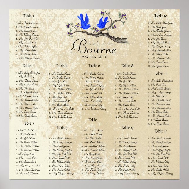 Starts at $13.20 Seating Chart 12 Tables (Front)