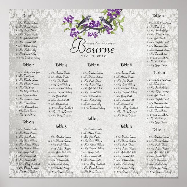 Starts at $13.20 Seating Chart 12 Tables (Front)