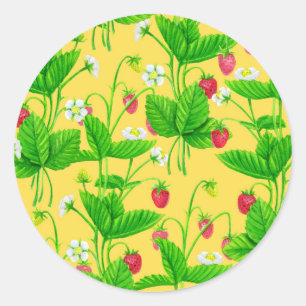 Starwberry garden on yellow classic round sticker