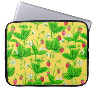Starwberry garden on yellow laptop sleeve