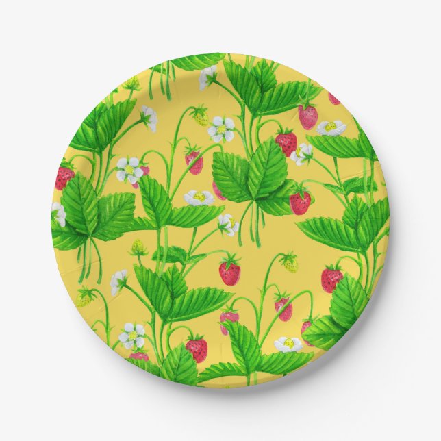 Starwberry garden on yellow paper plate (Front)