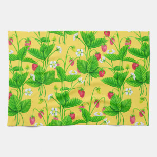 Starwberry garden on yellow tea towel