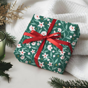 Stary Botanical Floral Blossom Vine Leaf Pattern  Wrapping Paper