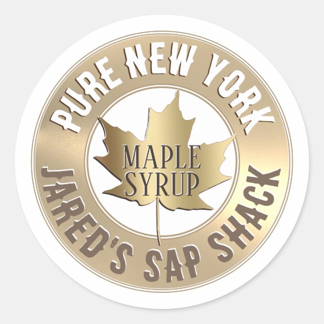 State and Business Name Gold Maple Leaf Mini Label (Front)