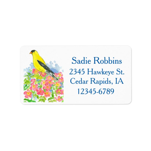 State Bird Iowa Eastern Goldfinch Return Address Label (Front)
