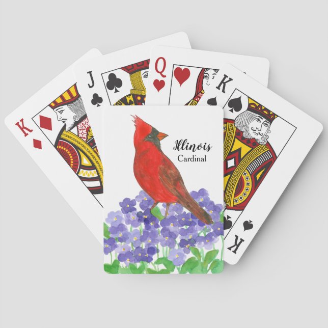 State Bird of Illinois Souvenir Cardinal Violets Playing Cards (Back)