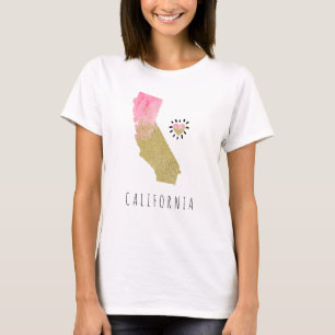 *~* STATE CALIFORNIA - Glitter Map Pink Heart T-Shirt