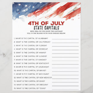 State Captials 4th of July Party Game