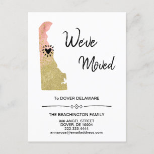 *~* STATE DELAWARE Glitter Peach Moving Announcement Postcard