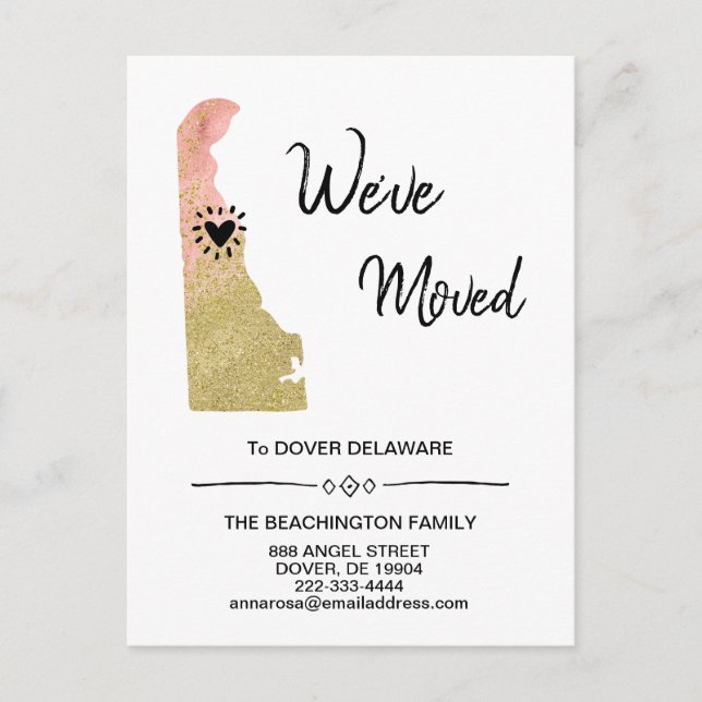 *~* STATE DELAWARE Glitter Peach Moving Announcement Postcard (Front)