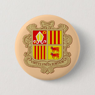 State Emblem of Andorra Historic Co-Principality 6 Cm Round Badge