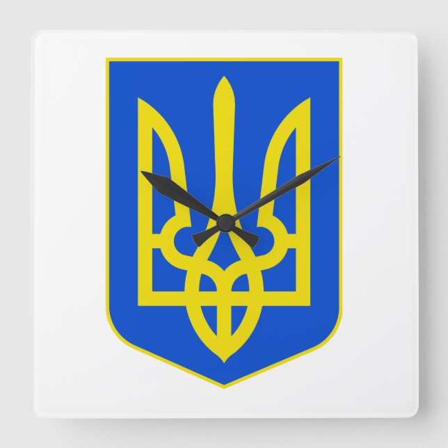 State Emblem of Ukraine Golden Trident Fine Art Square Wall Clock (Front)