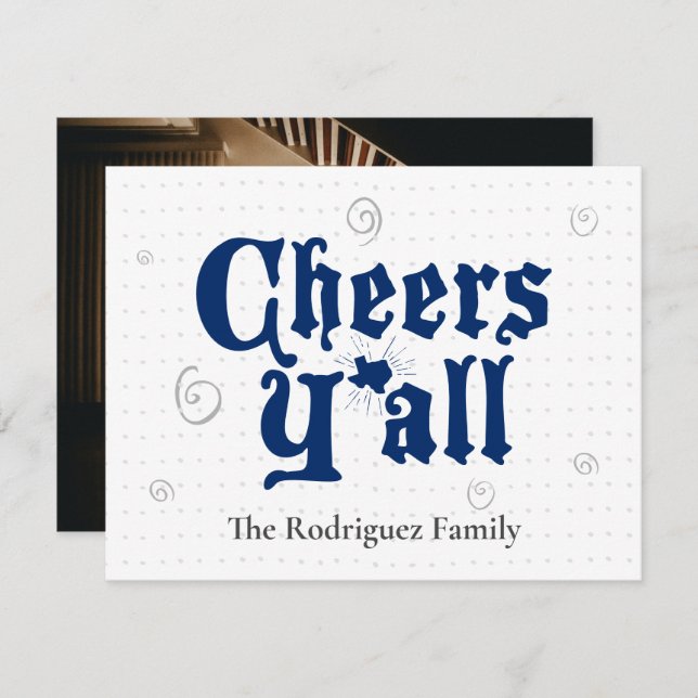 State Flag Blue Cheers Y'all Photo Holiday Card (Front/Back)