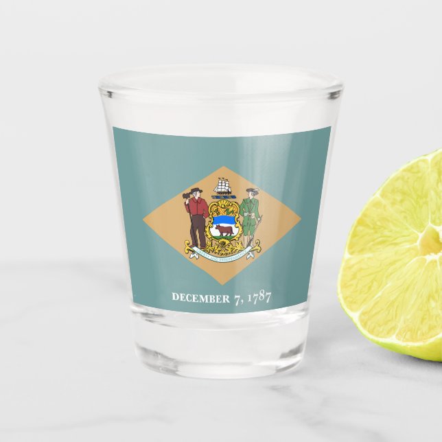 State Flag of Delaware (DE, USA) Shot Glass (Front)