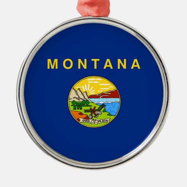 State Flag of Montana (MT, USA) Metal Tree Decoration (Front)