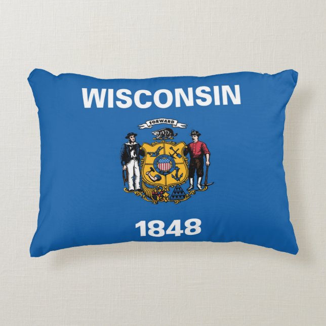 State Flag of Wisconsin, USA Decorative Cushion (Front)