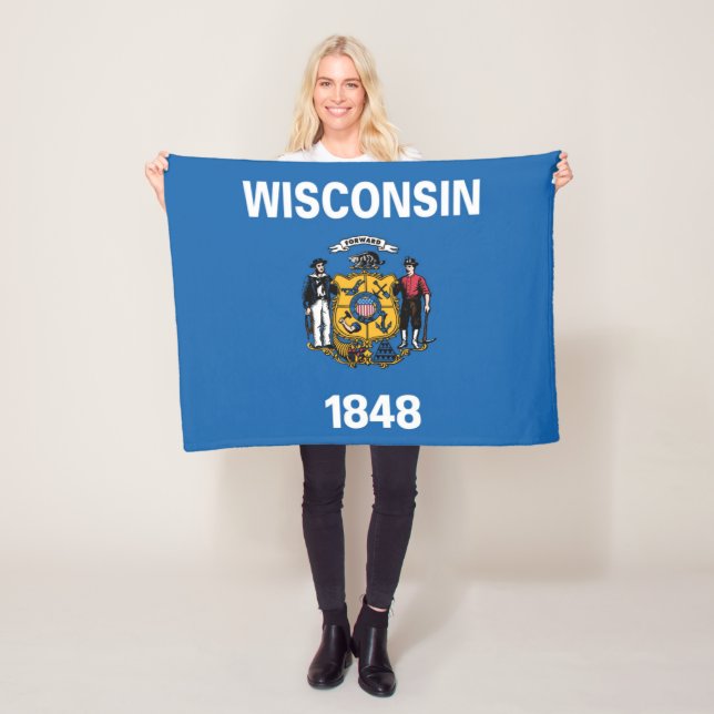 State Flag of Wisconsin, USA Fleece Blanket (In Situ)