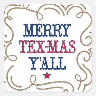 State Flag Red and Blue Merry Tex-Mas Y'all Square Sticker