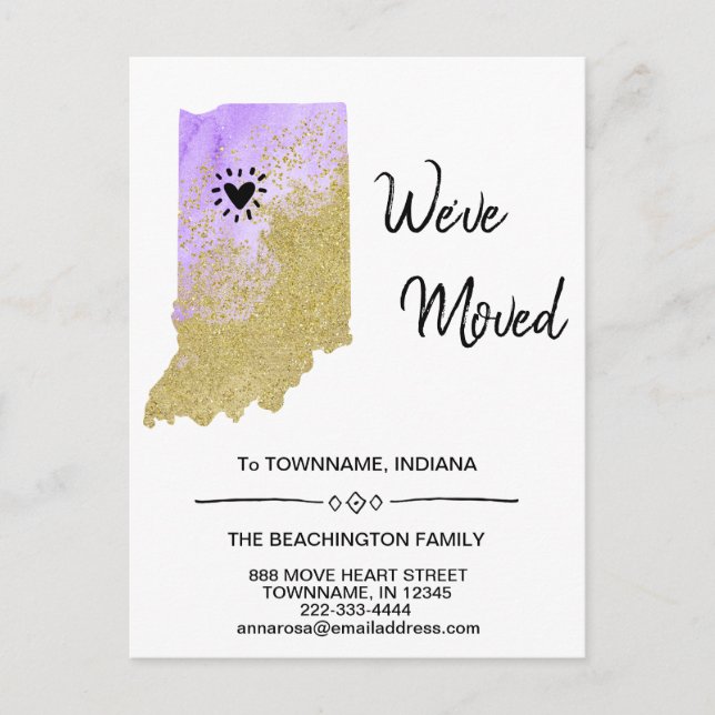 *~* STATE INDIANA New Home Address Moving  Announcement Postcard (Front)