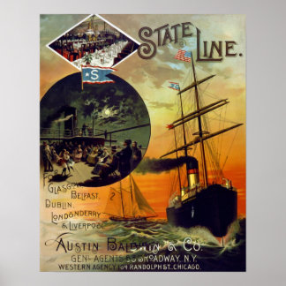 State Line Vintage Cruise Ship Travel Art Poster