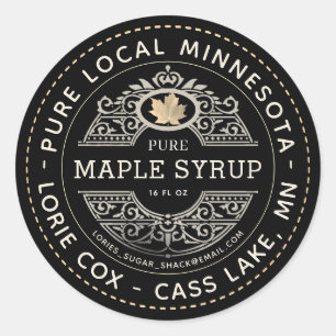State Name Gold Leaf Maple Syrup Black  Classic Round Sticker