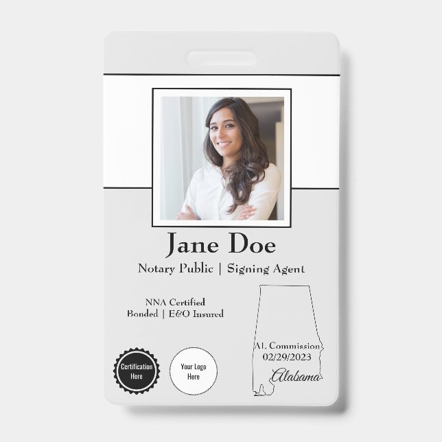 State of Alabama Notary Public Badge with QR Code ID Badge (Front)
