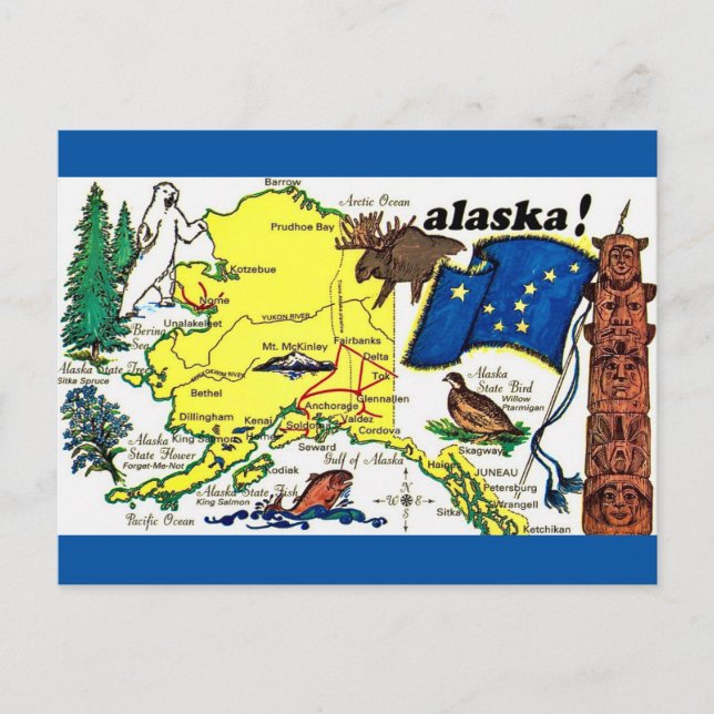 State of Alaska Map Postcard (Front)