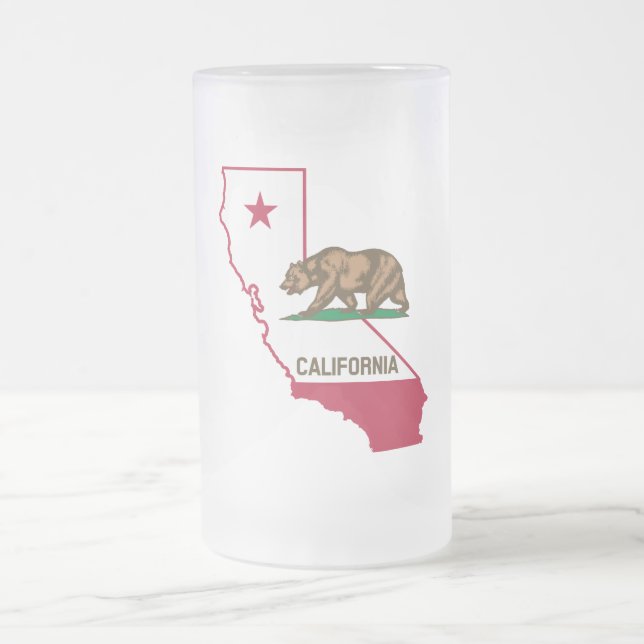 State of California Bear and Flag Frosted Glass Beer Mug (Center)