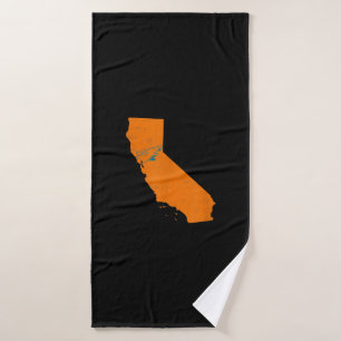 State Of Calinia With Shark Swimming Near San Jose Bath Towel