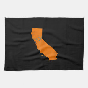 State Of Calinia With Shark Swimming Near San Jose Tea Towel
