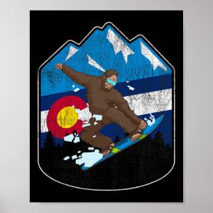 State Of Colorado Flag Snowboarding Gift Bigfoot B Poster