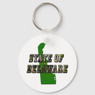 State of Delaware Picture Text & Map Outline Key Ring