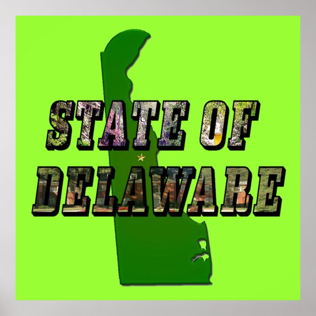 State of Delaware Picture Text & Map Outline Poster (Front)