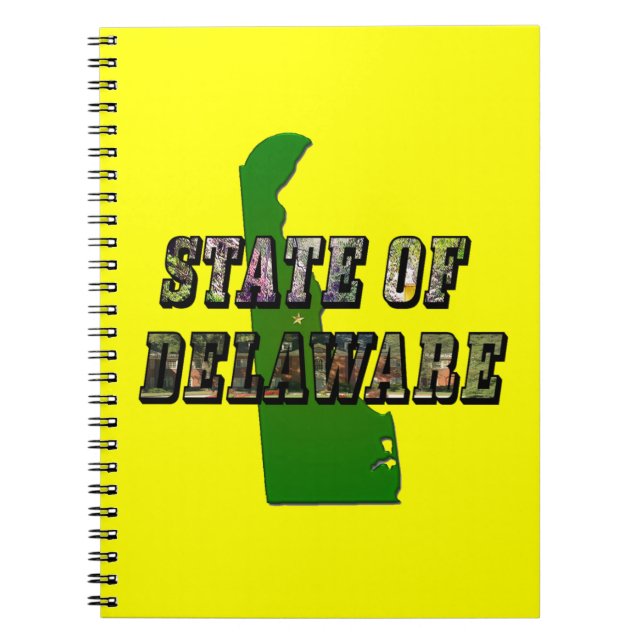 State of Delaware Picture Text & Map Outline Spiral Notebook (Front)