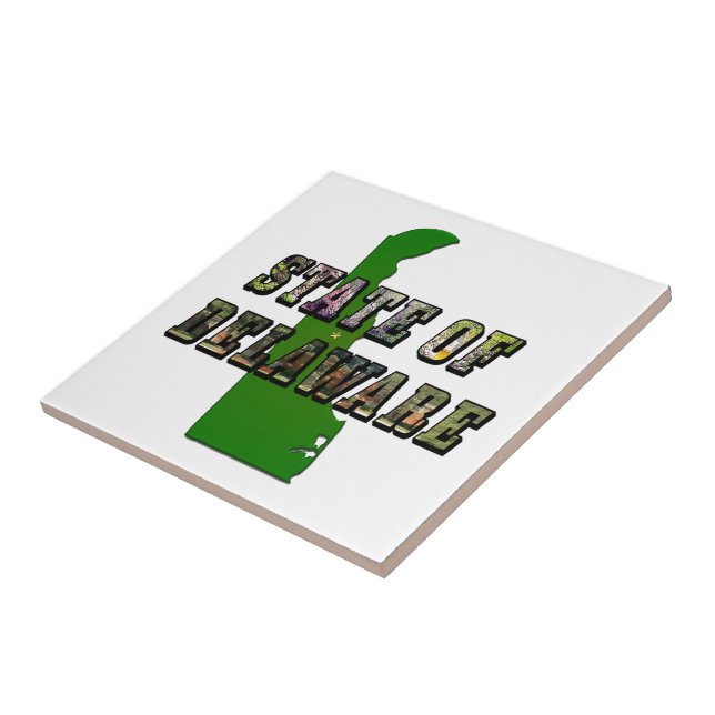 State of Delaware Picture Text & Map Outline Tile (Side)