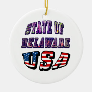 State of Delaware USA Photo & Flag Text Ceramic Tree Decoration
