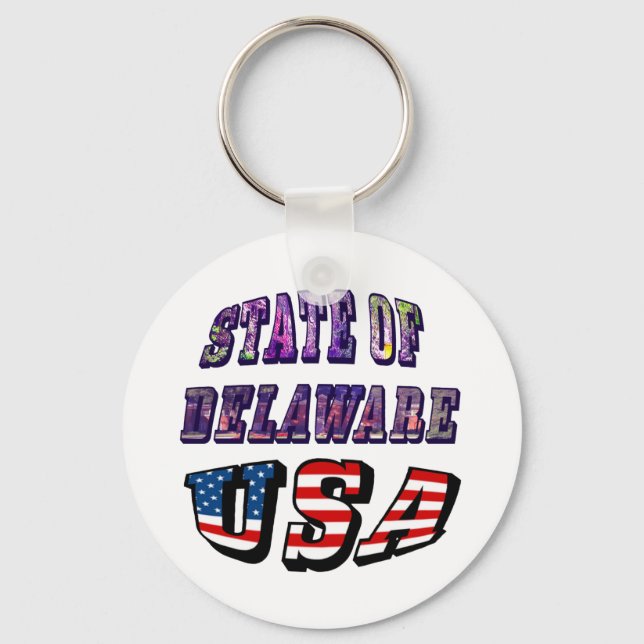 State of Delaware USA Photo & Flag Text Key Ring (Front)
