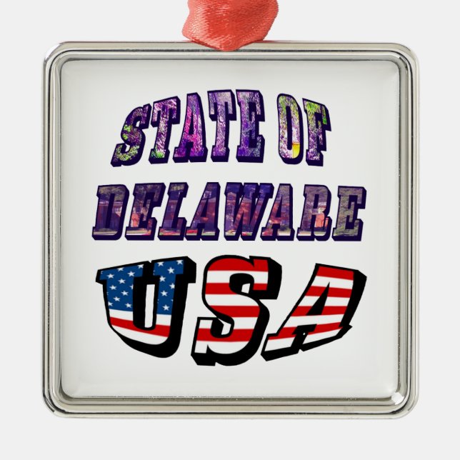 State of Delaware USA Photo & Flag Text Metal Tree Decoration (Front)