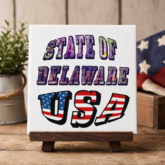 State of Delaware USA Photo & Flag Text Tile (State of Delaware USA Photo & Flag Text Ceramic Tile)