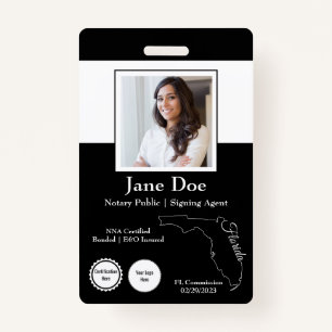 State of Florida Notary Public Badge with QR Code ID Badge