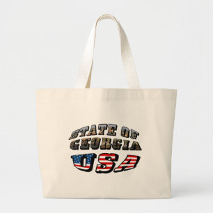 State of Georgia and USA Flag Text Large Tote Bag