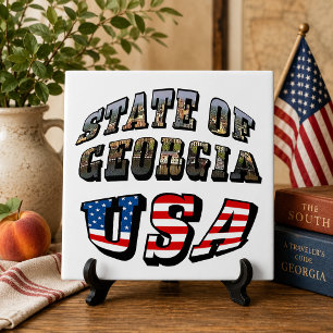 State of Georgia and USA Flag Text Tile